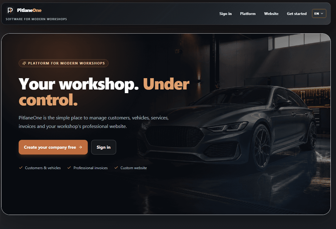 PitlaneOne public workshop website